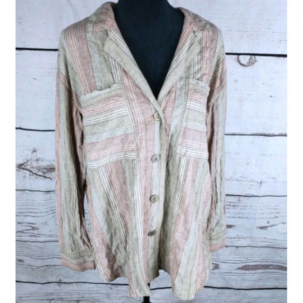 NWT Free People High Tides Pink Sands Top Women's Size Small Button Down Striped